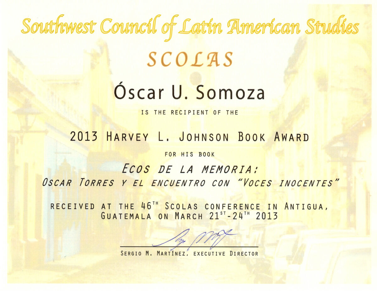 certificate of ÓSCAR SOMOZA URQUÍDEZ
